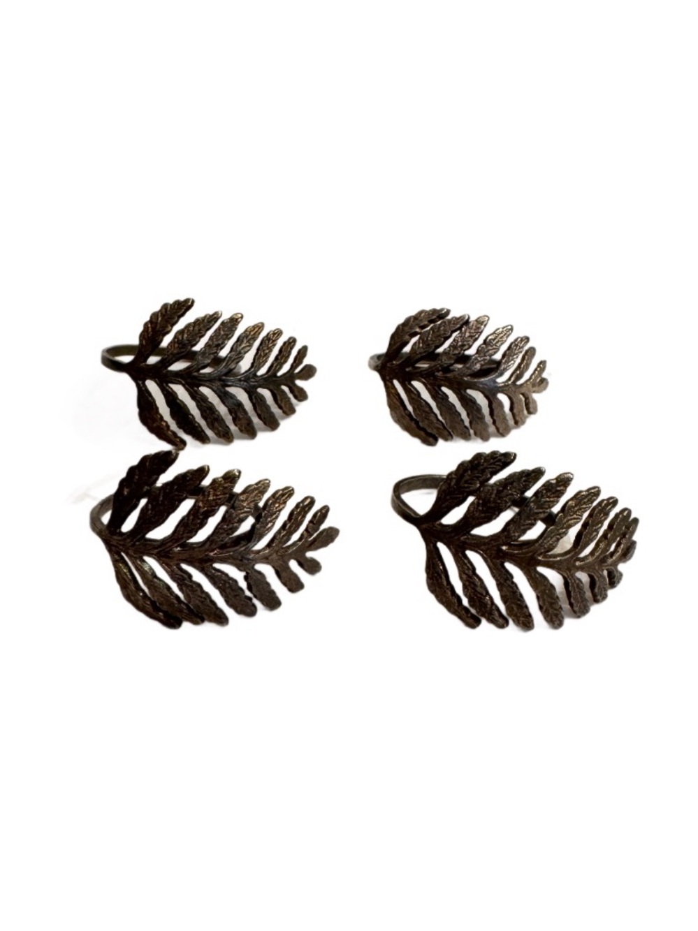 Detail Leave Napkin Rings Dark Silver Tone Leaf Set of 4 Metal Table Decor